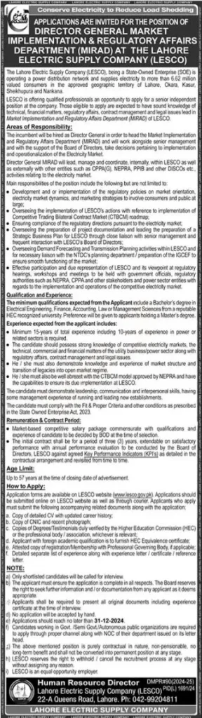 Director General Department Lesco Jobs