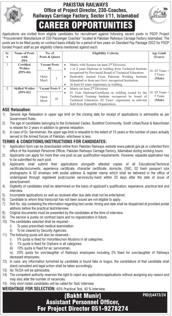 Pakistan Railways Announces Career Opportunities for Welding Experts 2025