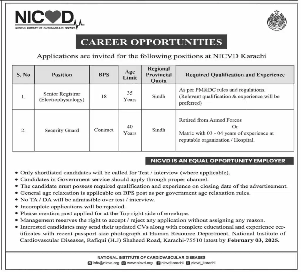 Career Opportunities at NICVD Karachi – Apply Now!