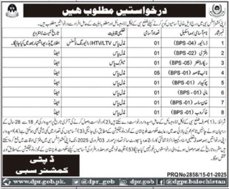 Clerk, Driver, Office, Attendant, Naib Qasid And More Jobs At Commissioner Office Sibi Balochistan 2025