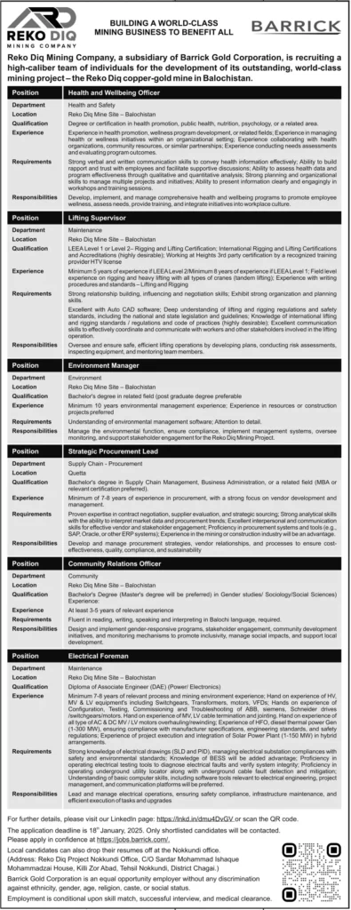 Exciting Job Opportunities at Reko Diq Mining Company Balochistan 2025