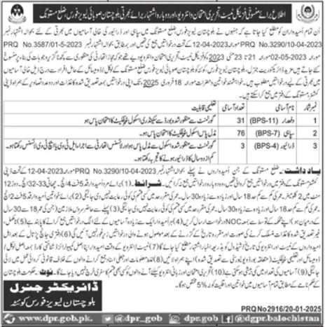 Latest Jobs for Balochistan Levies Force District Mastung 2025 - Apply Today