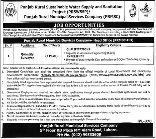 Punjab Rural Municipal Services Company Jobs 2025 – PRMSC Recruitment