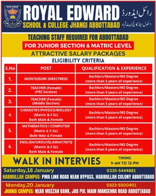 Teaching Jobs at Royal Edward School & College Abbottabad 2025