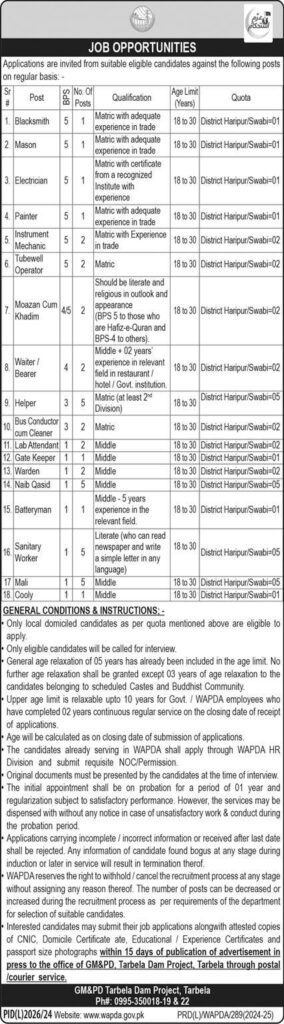 WAPDA Job Vacancies 2025  Tarbela Dam Project Hiring Now