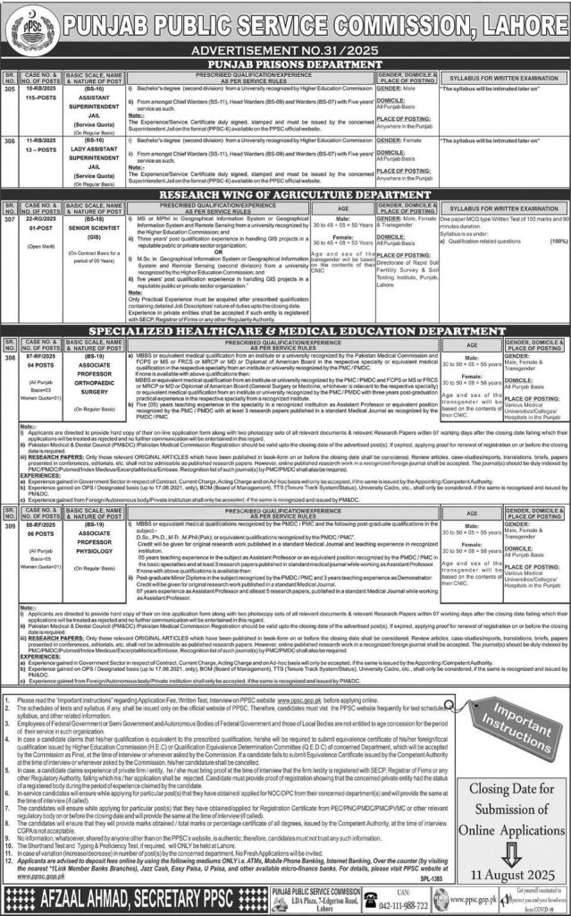 PPSC Jobs July 2025 – Apply Online for Assistant Superintendent, Professors & More