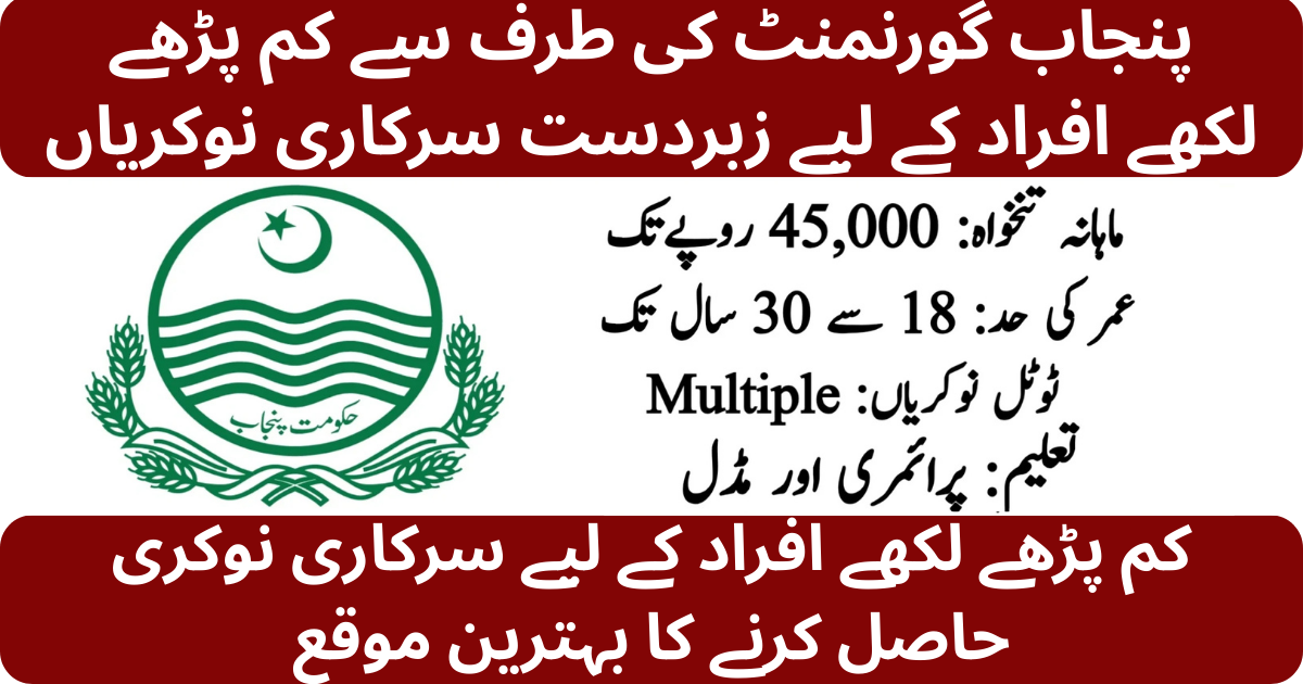 Latest Govt Jobs 2026 For Naib Qasid Middle Pass Students