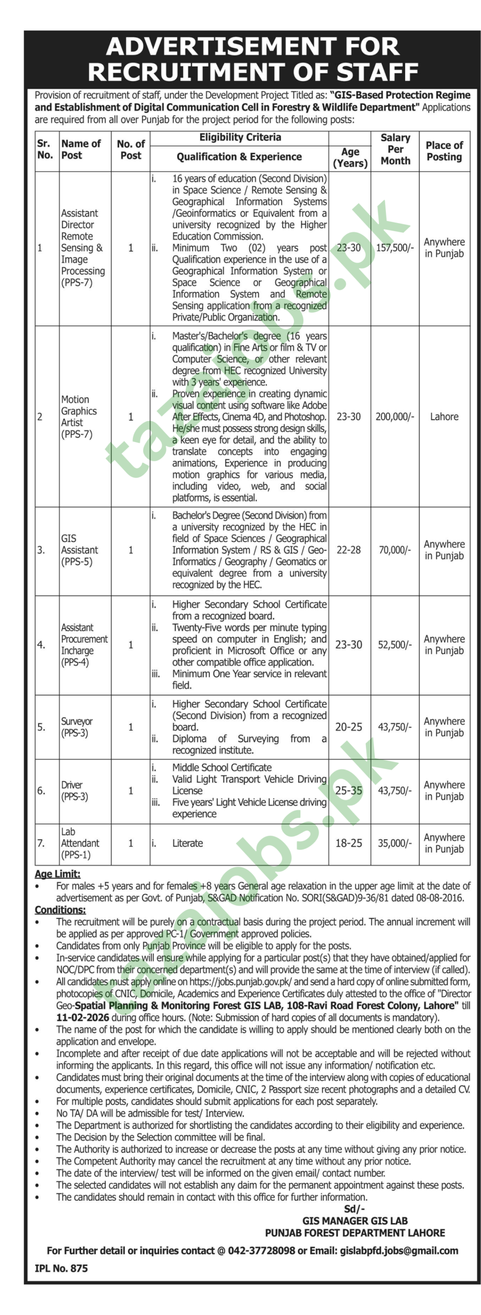 Latest Govt Jobs in Punjab 2026 – Punjab Forest Department