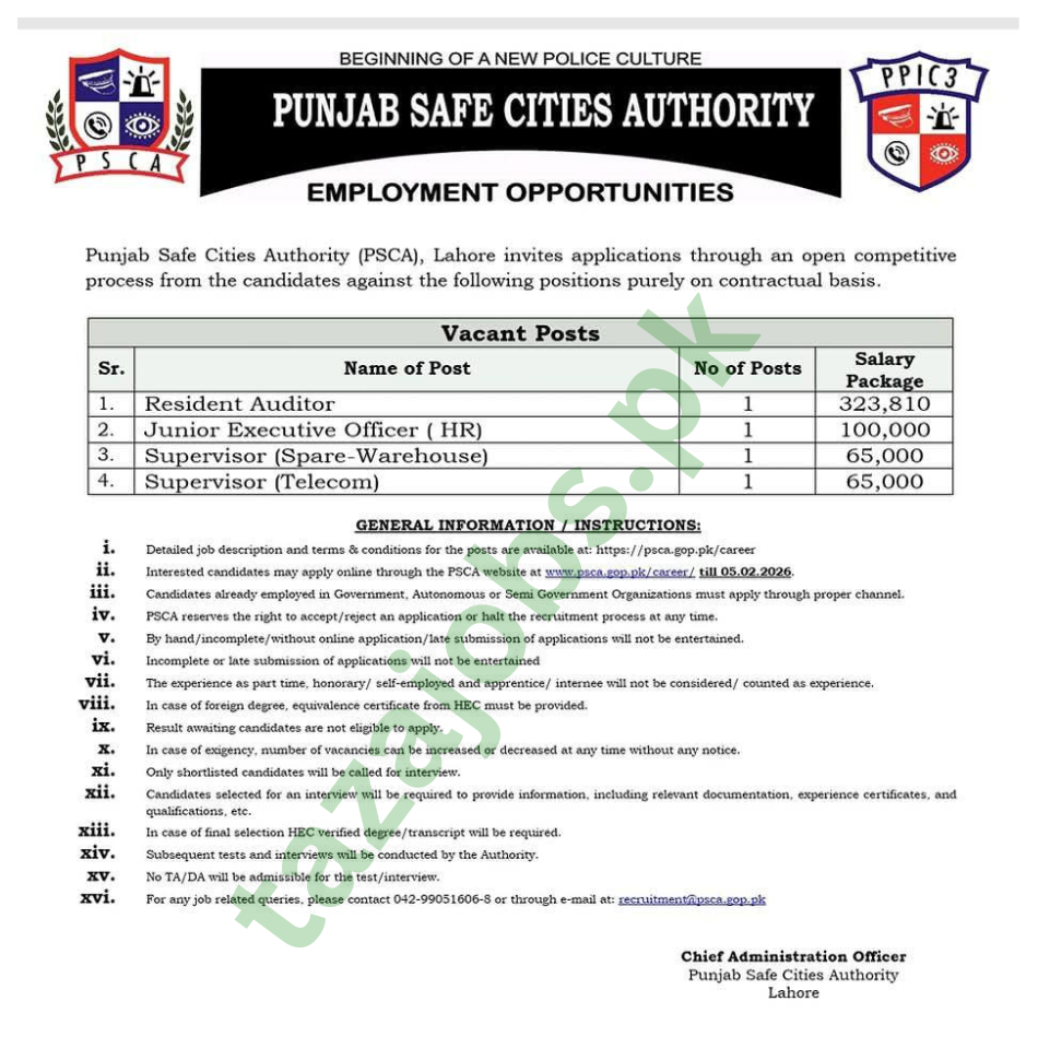 Punjab Safe Cities Authority Careers 2026