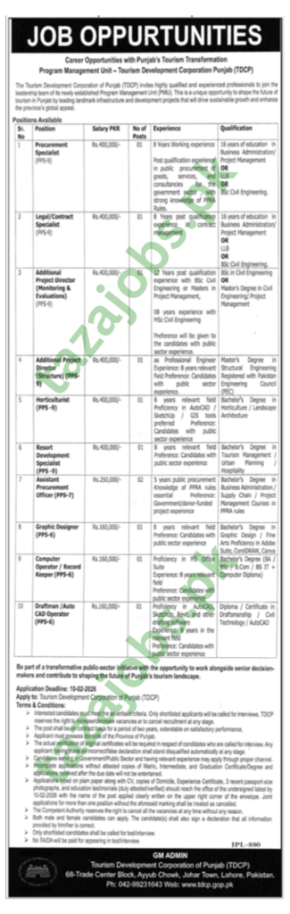 Tourism Department Punjab Jobs 2026 – Engineers, Managers & Specialists Required