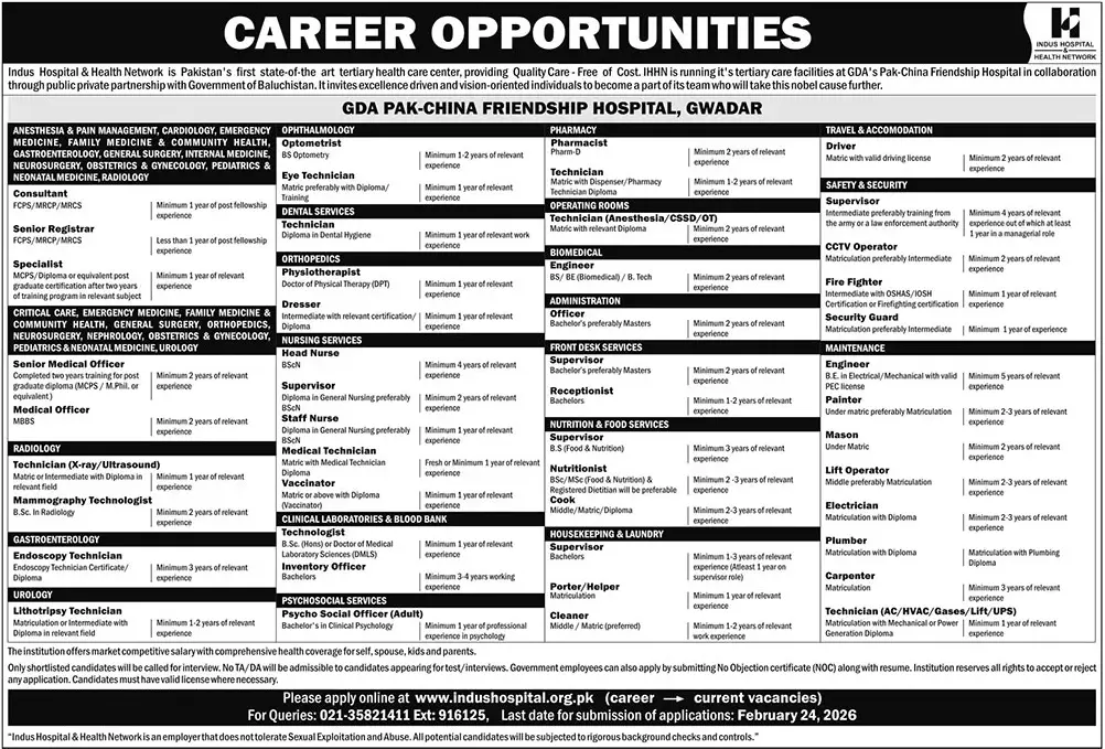 Indus Hospital Jobs 2026
