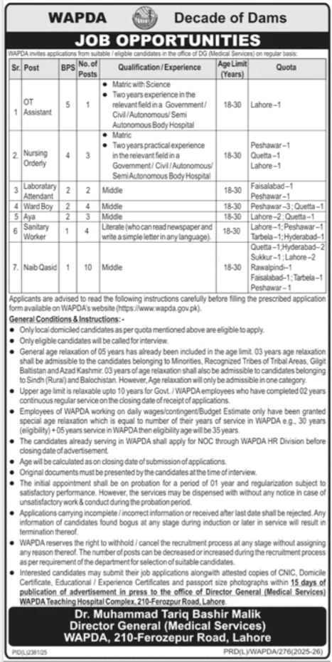 Latest Water and Power Development Authority WAPDA Jobs 2026 For Assistant, Naib Qasid And Other Staff
