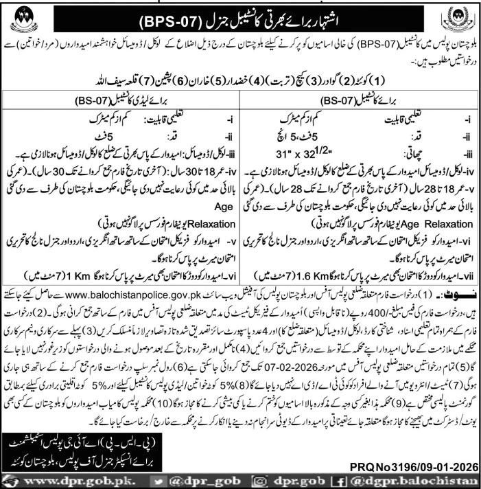 Police Constable and lady constable Jobs 2026