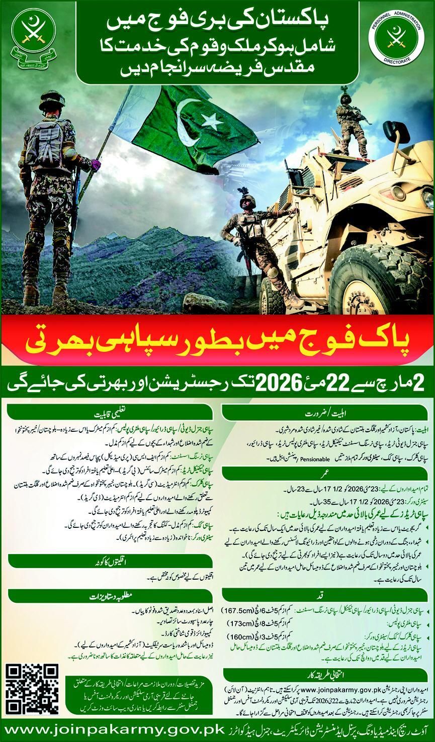 Pakistan Army Sipahi Recruitment 2026