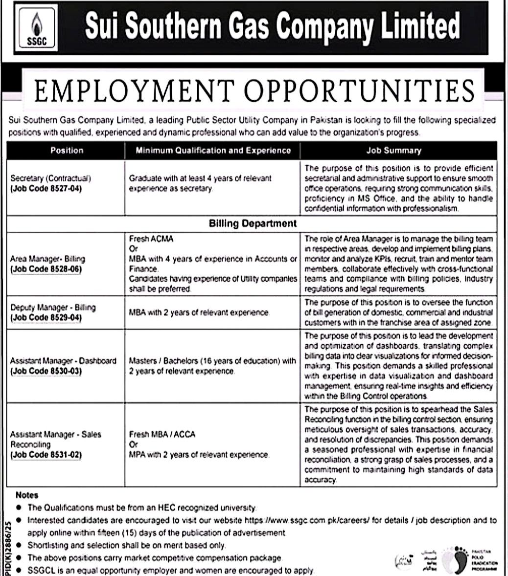 Sui Southern Gas Company Limited Jobs 2026