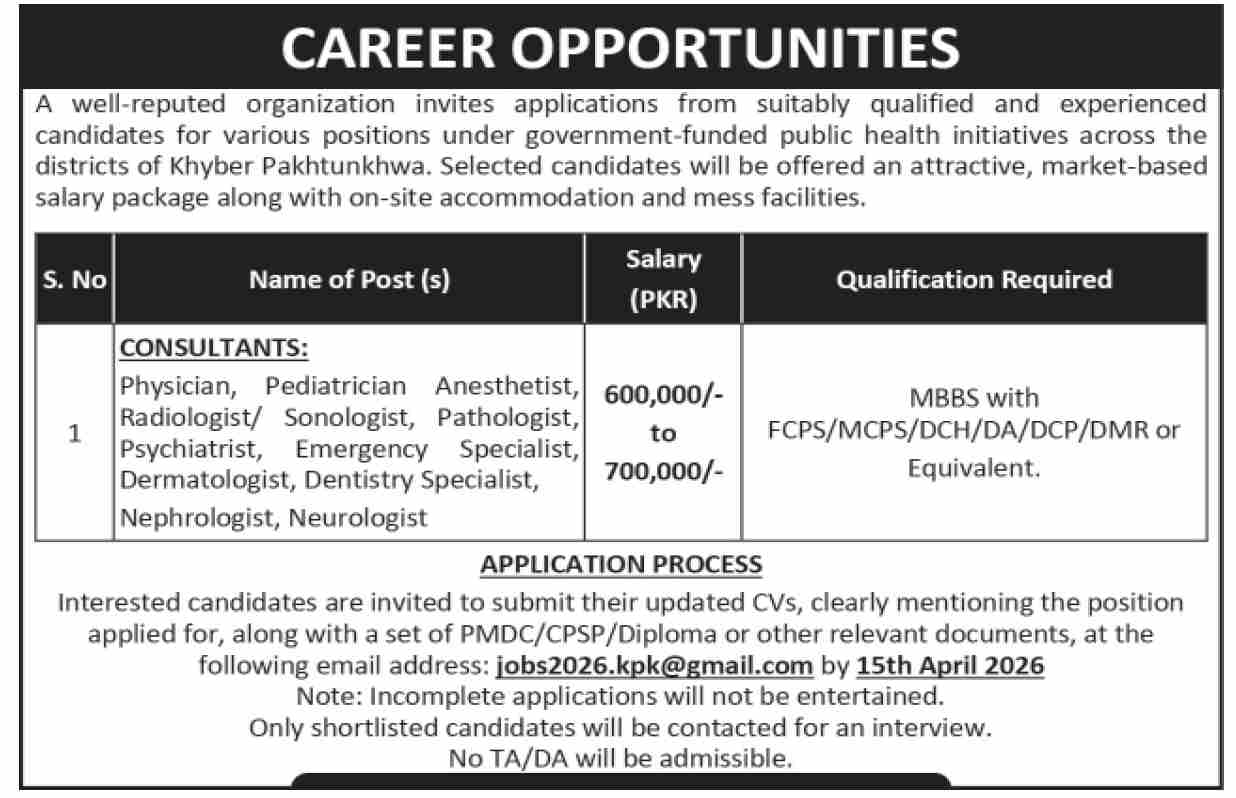Career Opportunities in Public Health Initiatives in Khyber Pakhtunkhwa