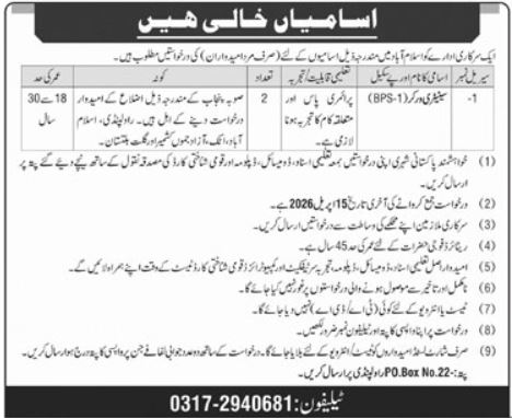 Islamabad Government Organization Jobs 2026 For Sanitary Worker