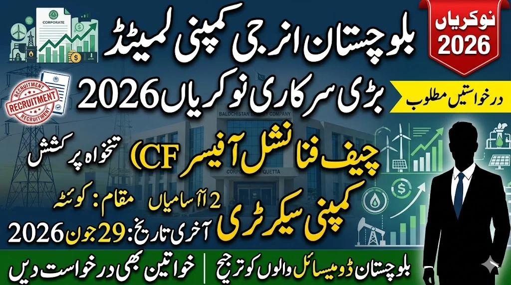 Balochistan Energy Company Limited (BECL) Jobs 2026 – Chief Financial Officer and Company Secretary Vacancies