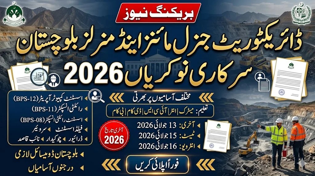 Directorate General Mines and Minerals Balochistan Jobs 2026 – Latest Government Vacancies Announced